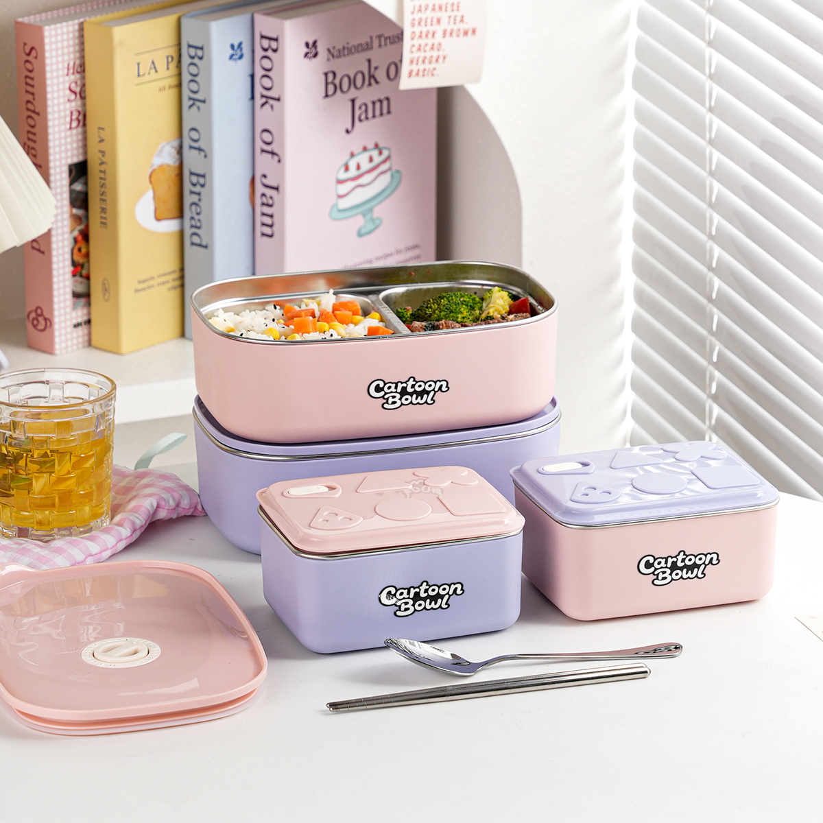 食忆餐盒紫色和B款HELLO方形便当盒