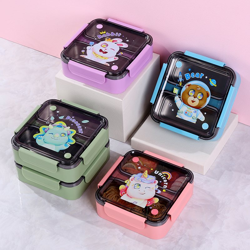 卡通方形双格饭盒